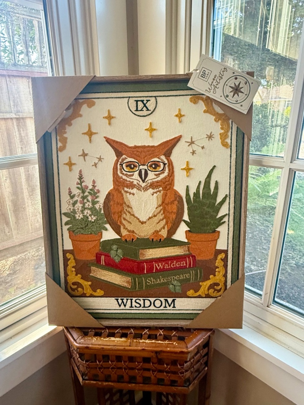 BP HOME TEXTILE Embroidery Woven Wall Tarot Card Art "THE WISE OWL" 12 x15 New